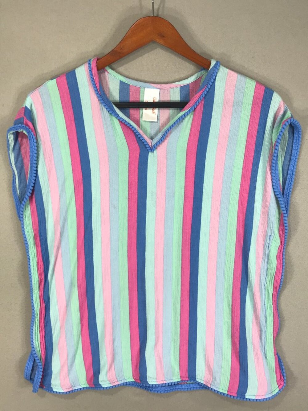 Cat & Jack Cover Up Girl's Small (6/7) Blue Pink Striped Beach Pool Swim Sun